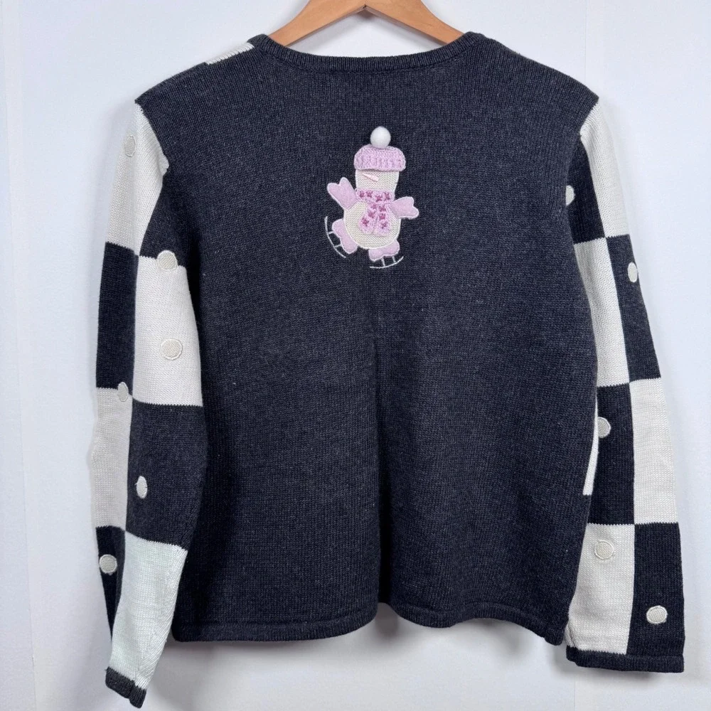 VTG Marisa Christina Cardigan M Patch Snowman Winter Holiday Ugly Sweater Retro